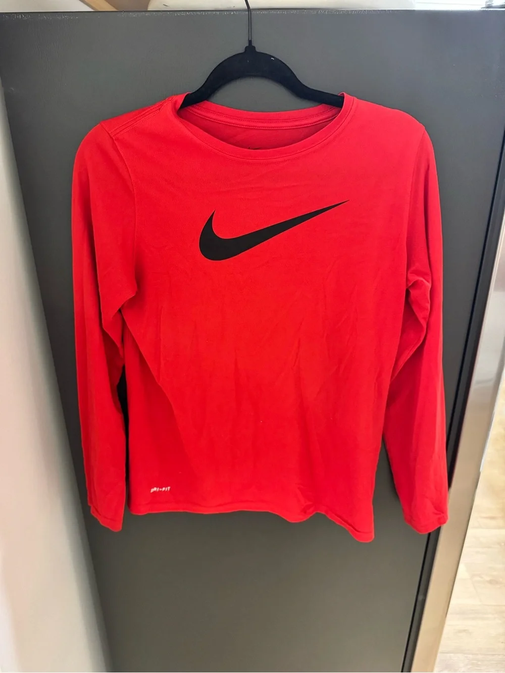Nike Red Long-Sleeve Tee with Black Swoosh